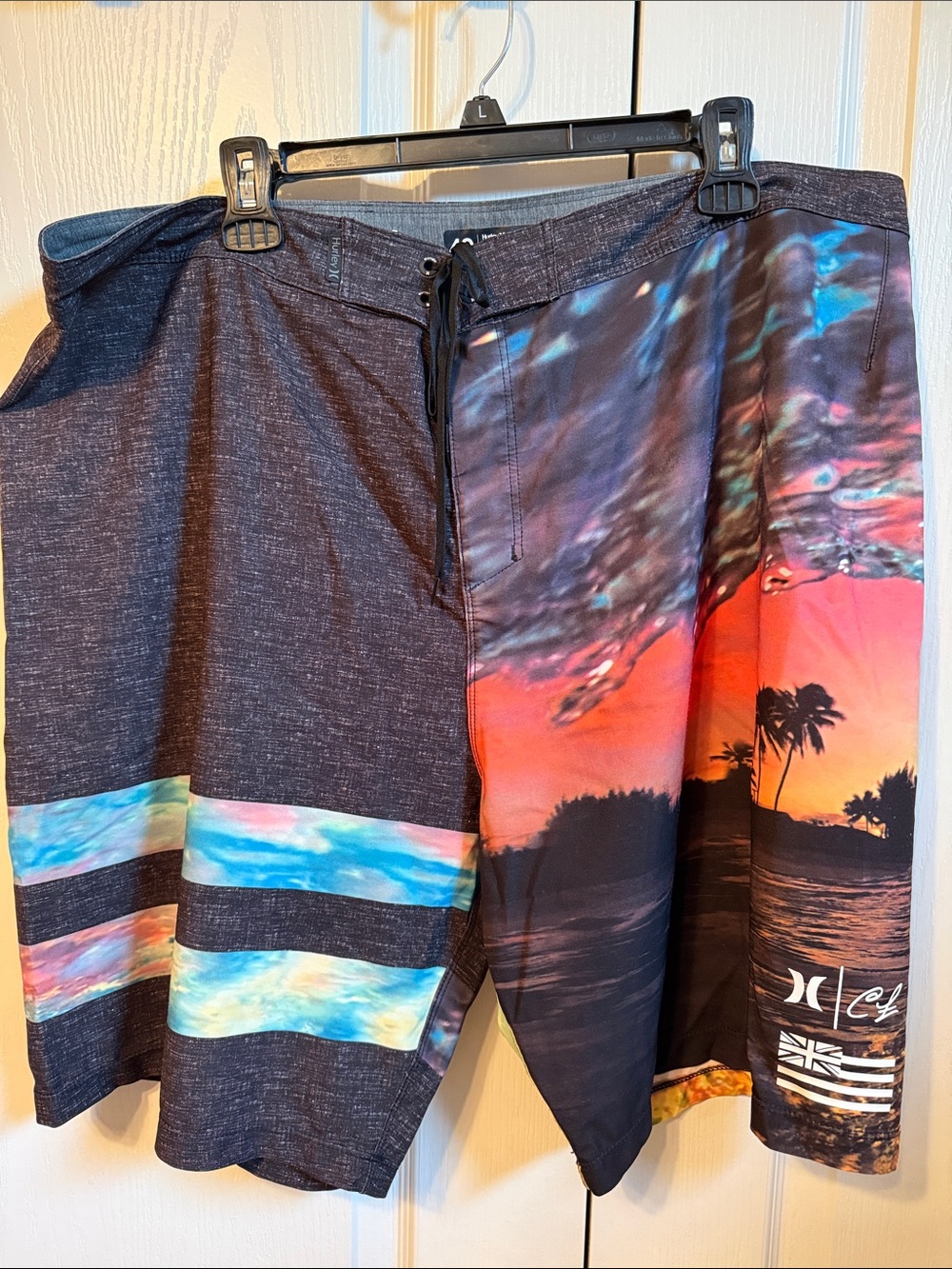 Hurley Men’s Navy with Sunset & Aqua Striped Tropical Board Shorts
